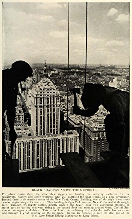 1930 Print Riggers Above New York Central Building City Workmen Hell Gate Bridge - Original Halftone Print