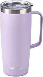 SUNWILL Insulated Coffee Mug with Lid, Travel Coffee Tumbler with Handle, 24 oz Stainless Steel Tumbler Cups for Home, Outdoor, Powder Coated Lavender