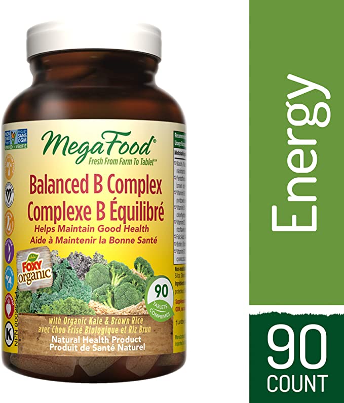 MegaFood - Balanced B Complex, Promotes Energy Production and Cognition, B Vitamins and Folic Acid, 90 Tablets
