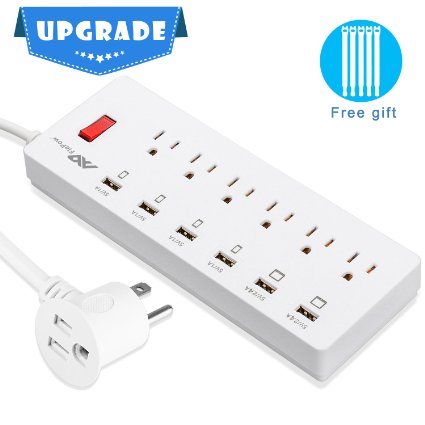 Power Strip (2016 Upgraded Version) FlePow® 6 AC Outlets & Smart 6 USB Ports Charging Station with Unique Pass-Through Plug , Surge Protector 1625W/13A 5.9ft Cord