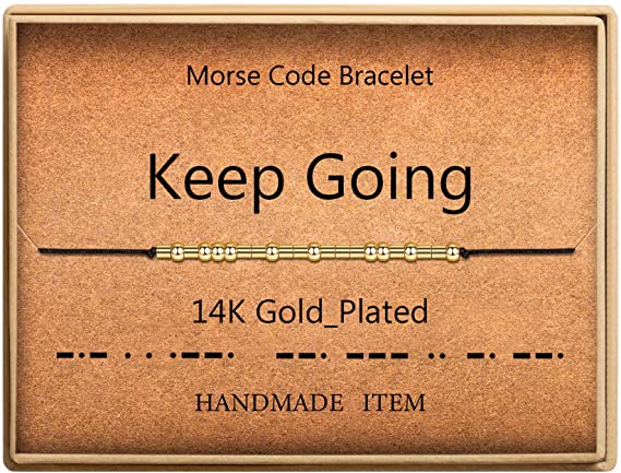 SANNYRA Morse Code Bracelet 14k Gold Plated Beads on Silk Cord Friendship Bracelet Gift for Her