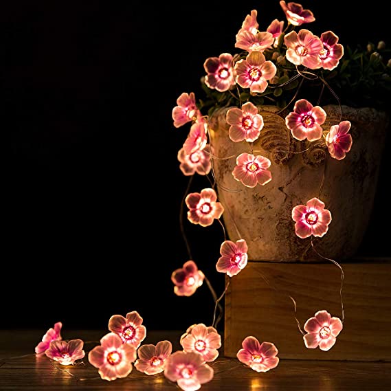 Flower String Lights Fairy Pink Cherry Blossom String Lights 10ft 30 LEDs el Wire Battery Operated Fun Room Lights for Spring, Nursery, Wedding, Dorm, Girls Bedroom, Baby Carriage Decoration
