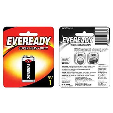Eveready Heavy Duty 1222BP 9-Volt Battery