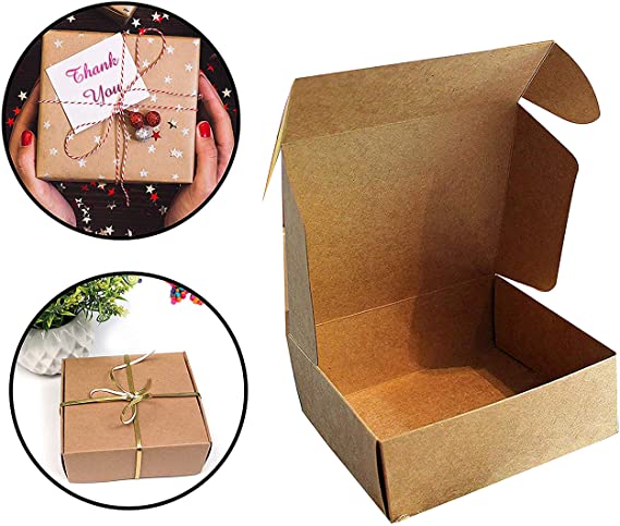 Kraft Gift Boxes (10 Pack) - 13x12x5cm Brown Kraft Paper Favour Gift Box Self Assemble Presentation Box Suitable for Party, Wedding, Cookies, Candies, Jewelry, Small Gifts