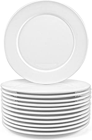 Foraineam 12 Pieces 8 Inch Round Porcelain Dinner Plates Salad Plate Set White Dinnerware Dish Serving Plates