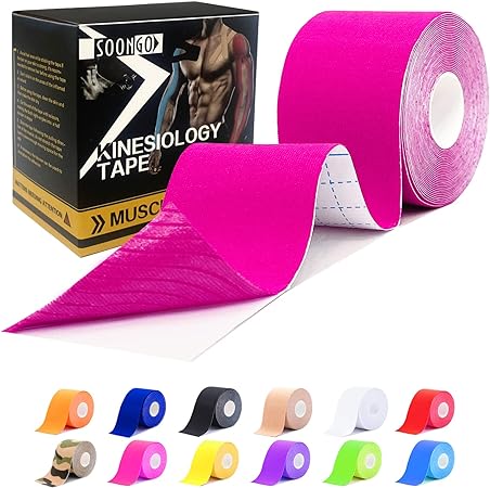 Kinesiology Tape 2 Rolls Relieve Muscle Soreness and Strain Shoulders Wrists Knees Ankles Elastic Waterproof Good Air Permeability Hypoallergenic Pink 5cm*5m by SOONGO
