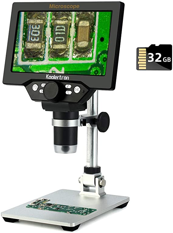 7 inch LCD Digital USB Microscope with 32G TF Card,Koolertron 12MP 1-1200X Magnification Handheld Camera Video Recorder,8 LED Light,Rechargeable Battery for Circuit Board Repair Soldering PCB Coins