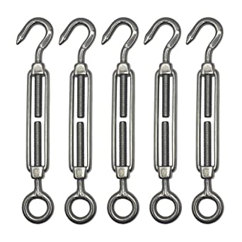 Amgate 5 PCS M5 Stainless Steel Hook & Eye Turnbuckle Wire Rope Tension