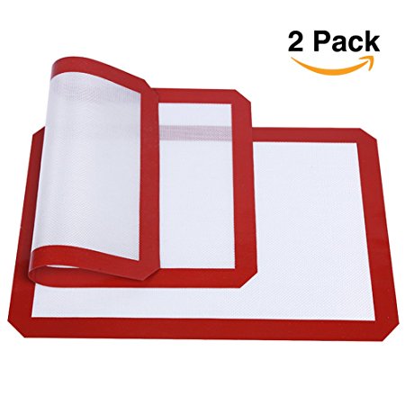 Silicone Baking Mat Set ( 2 ), for Cookie Sheet, Non-Stick, Professional Grade, with Red Border, 16.5 x 11 inches, 2-Pack, Long Life use, LAUCHUH