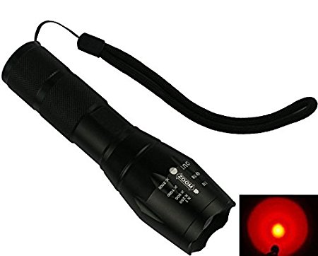 Yliyaya@ A100 2000 Lumen Zoomable 5 Mode T6 XM-L Camping Torch FlashLight for Hunting Fishing Caving and Emergency use (Red Light)
