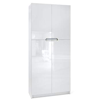 Vladon Office furniture Storage Cabinet Cupboard Logan, Carcass in White matt/Fronts in White High Gloss