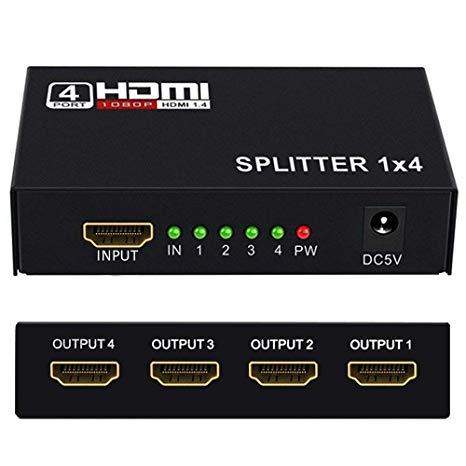 HDMI Splitter 1 in 4 Out WEILIANTE 4K Aluminum Ver1.4 HDCP 1X4 Ports Video Converter, Supports 3D 4K Full HD1080P for Xbox PS4 PS3 Fire Stick Roku Blu-Ray Player Apple TV HDTV