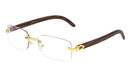 Dapper Rimless Rectangular Metal & Wood Eyeglasses / Clear Lens Sunglasses - Frames