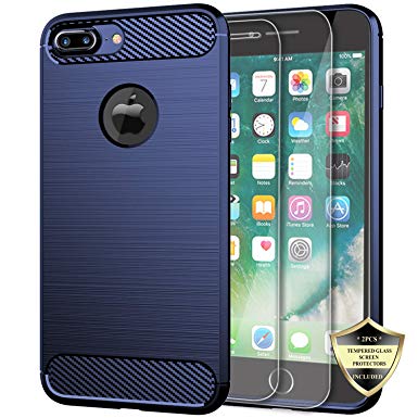 Androgate iPhone 8 Plus Case, Slim Soft Flexible TPU Bumper Case with 2PCs Tempered Glass Screen Protectors for Apple iPhone 8 , Blue