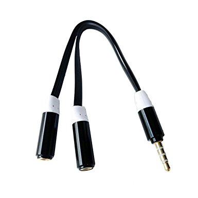 HTTX 4-Pole 3.5mm Audio Male to Double Female Stereo Headphone Jack Splitter Cable Adapter For iPhone iPad itouch External Speaker and Headset (Black)