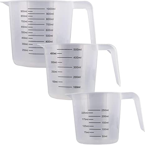 U.S. Kitchen Supply - Set of 3 Plastic Graduated Measuring Cups with Pitcher Handles - 1, 2 and 4 Cup Capacity, Ounce and ML Cup Markings - Measure & Mix Recipe Ingredients, Flour, Water, Oil, Batter