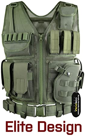 GLORYFIRE Tactical Vest Airsoft Tactical Vest 1000D Cordura Fabric Detachable Pistol Holster for Adult Adjustable Lightweight Breathable Training Combat Vest