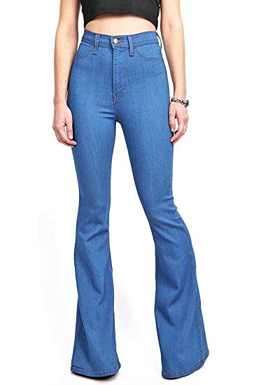 Vibrant Women's Juniors Bell Bottom High Waist Fitted Denim Jeans