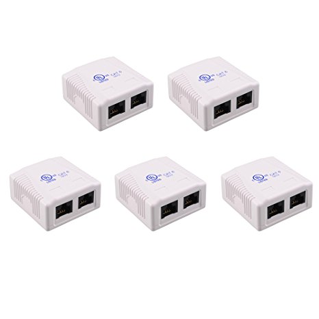 Cable Matters [UL Listed] (5 Pack) Cat6 RJ45 Surface Mount Box - 2 Port in White