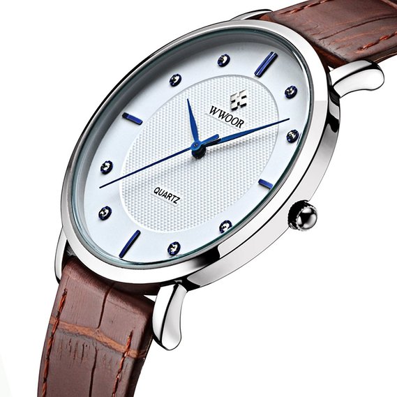 Readeel Super slim Quartz Casual Wristwatch Business Brown Genuine Leather Analog Men's Watch
