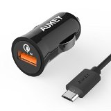 Qualcomm Certified Aukey Quick Charge 20 18W USB Car Charger Adapter for Samsung Galaxy S6 S6 Edge and more Included a 33ft Quick Charge Cable - Black