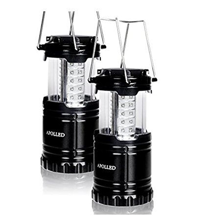 APOLLED Camping Lantern, 30 LED Camping lights 2 Pack with 6 AA Batteries,Ultra Bright,Portable,Waterproof,Ideal Lights for Hiking,Camping, Emergencies,Storm (Black, Collapsible)