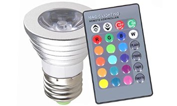 Go Beyond (TM) E27 Standard Screw Base 16 Colors Changing Dimmable 3W RGB LED Light Bulb with IR Remote Control for Home Decoration/Bar/Party/KTV Mood Ambiance Lighting (LED LightBulb x 1)
