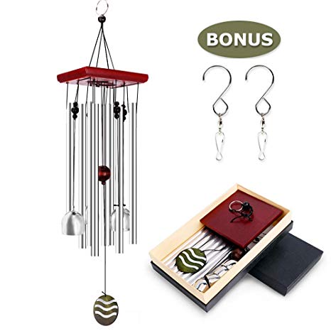 Remiawy Wind Chimes Outdoor Well-Packed Gift Box Soothing Sound 2 Free Hangers- Best Festival Birthday Sympathy Gift -Perfect Outdoor Garden Home Decor, 21" Aluminum Chimes