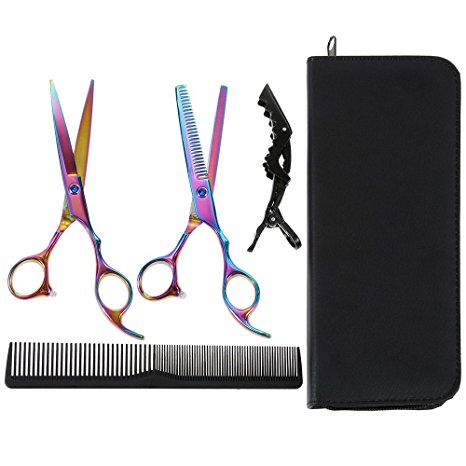 Lictin Hairdressing Scissors Hair Thinning Scissors Set and Hair Scissors, 6.0 inch   Presentation Case/Box   Black Comb  Black Hair clip