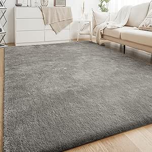 H.VERSAILTEX Super Soft Area Rugs Fluffy Carpets 6x9 Feet, Indoor Modern Plush Large Area Rugs for Living, Bedroom Kids Room Nursery, Upgrade Anti-Skid Durable Rectangular Fuzzy Shaggy Rug, Grey