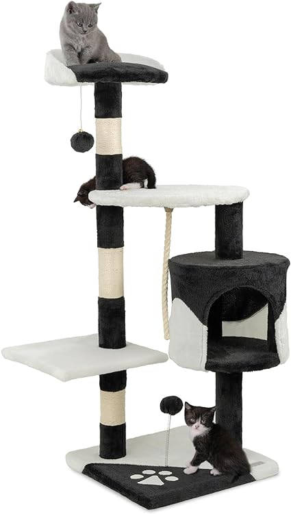 dibea Cat Tree Activity Centre Scratching Post, 112 cm, Black/White