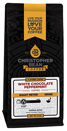 Christopher Bean Coffee Flavored Ground Coffee, White Chocolate Peppermint, 12 Ounce
