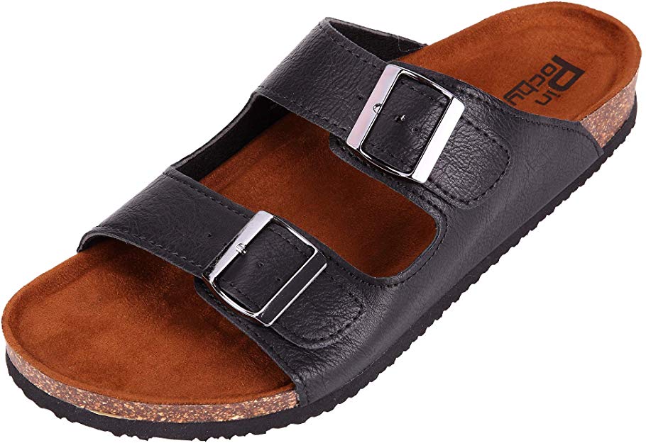 Pinpochyaw Men's Arizona Sandals Cork Footbed Adjustable 2-Strap Sandal with Support Arch