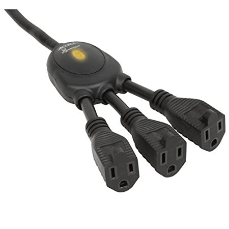 Accell PowerSquid Jr. Outlet Multiplier - Grounded Extension Cord Power Strip - Black, 3 Outlets, 3-Foot Cord, ETL Listed