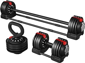 Yaheetech Adjustable Dumbbell 52.5lbs Free Weight Dumbbells Set 3 in 1 Fast Adjust Dumbbells Dumbbell Weight Set Used as Barbell, Kettlebells, with Tray, for Men/Women Home Gym Equipment