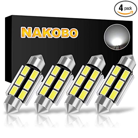 NAKOBO Super Bright 36mm Festoon 6500K White Light 6-SMD 5730 Chipsets Canbus Error Free for 6411 6413 6418 DE3423 C5W Car Interior Dome License Plate Door Lights Pack of 4