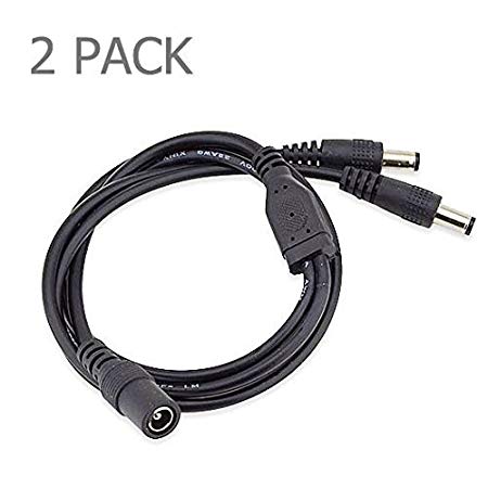 E-outstanding 2 Pack 1 Female to 2 male 5.1mm X 2.1mm CCTV DC Power Supply Splitter Cable