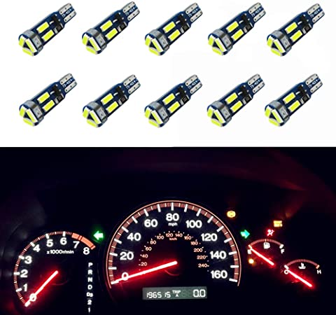 WLJH - T5 37 74 286 2721 W3W Led Mini Bulb - High Bright LED Bulbs, Ideal for Interior Instrument Panel Gauge Cluster Dash Dome Vanity Mirror Glove Box Indicator Warning Lights White 10 Pack