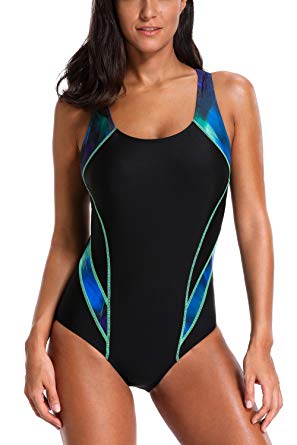 maysoul Women Sports One Piece Swimsuits Colorblock Racerback Bathing Suits