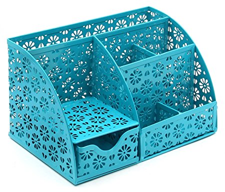 EasyPAG Cute Metal Office Desk Organizer Snow Shaped Pattern Design with Drawer ,Dark Teal