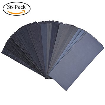 120 to 3000 Assorted Grit Sandpaper for Wood Furniture Finishing, Metal Sanding and Automotive Polishing, Dry or Wet Sanding, 9 x 6 Inch, 36-Sheet