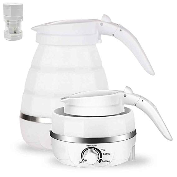 Travel Foldable Electric Kettle, 0.6L Portable Silicone Water Kettle with Dual Voltage and Boil Dry Protection for Home Traveling Outdoor