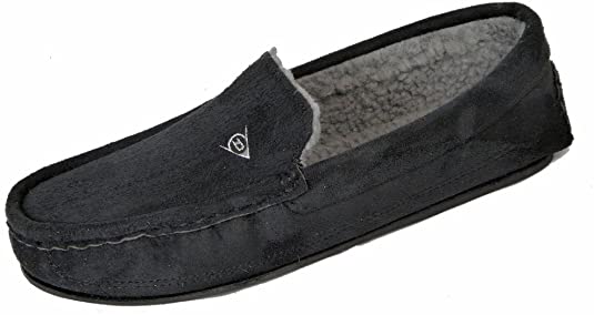 Dunlop Mens Famous Lewis Moccasin Slippers with Faux Sheepskin Lining