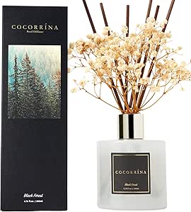 COCORRÍNA Raumduft Reed Diffuser mit 8 Duftstäbchen 200ml - Schwarzwald, Natürlich, Langanhaltend, Home Duft ätherisches Öl Reed Diffusor für Badezimmer Regal Dekoration