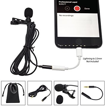 Professional Omnidirectional Noise Cancelling Lavalier Lapel Microphone 5 pack Kit | Adaptor, Long Wired Extension, Extra Windscreen | Compatible – iPhone 7, 8, X, Plus / DSLR / PC