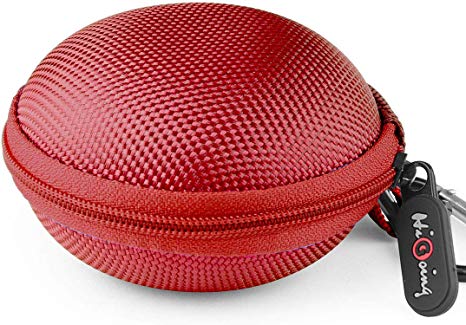 Earbud Case, HiGoing Mini Earphone Case EVA Hard Protective Carrying Earbuds Case Travel Portable Storage Bag for Earphones & Mini Items (Small Round case with Carabiner，Red)