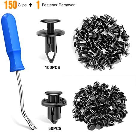 GOOACC 150 pcs Push-Type Bumper Fasteners Rivet Clips-2 Sizes Universal Auto Clips & Fastener for Bumper Fender Clips Replacement-Fastener Removal Tool Included (150PCS Clip)