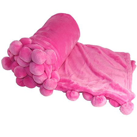 BOON Pompom Bed Couch Throw Blankets, 50" x 60", Festival Fuchsia Pink