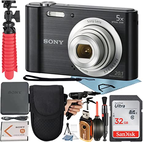 Sony Cyber-Shot DSC-W800 Digital Camera 20.1 MP CCD Sensor with Optical 5X Zoom Lens   SanDisk 32GB Memory Card   Point and Shoot Case   Pistol Grip   Tripod   A-Cell Accessory Bundle (Black)