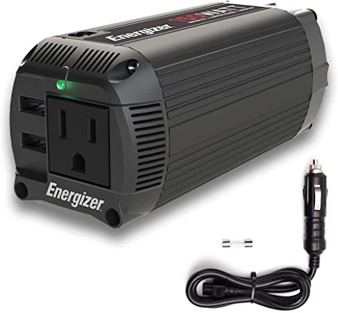 Energizer 150 Watts Dual Mode Cup Power Inverter 12V to 110V, Modified Sine Wave Car Inverter, DC to AC Converter with 110 Volts AC Outlet and 2 USB Ports QC 3.0 ETL Approved to UL458